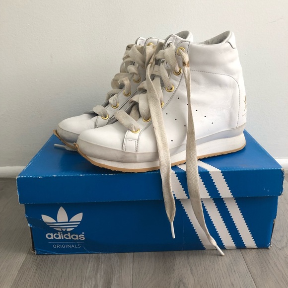 white and gold wedge sneakers